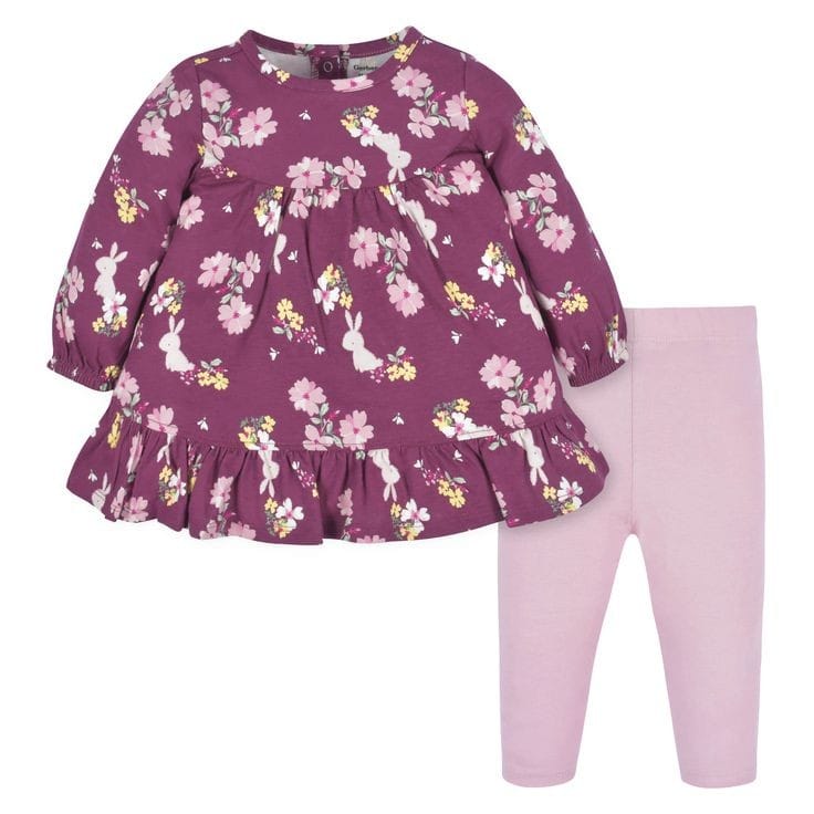 2- Piece Baby & Toddler Girls Purple Woodland Long Sleeve Dress & Leggings Set