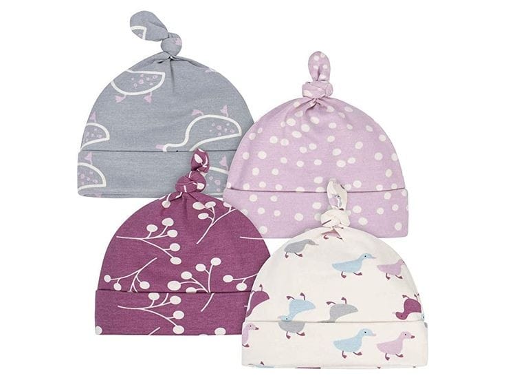 4-Pack Baby Girls Comfy Stretch Ducklings Caps