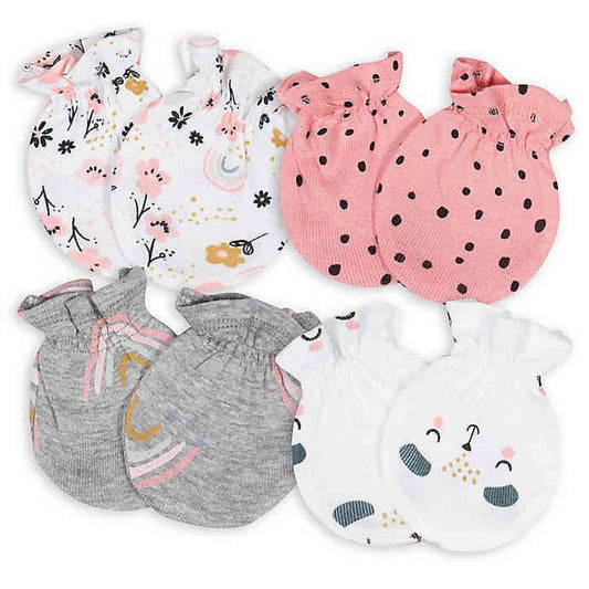 4-Pack Baby Girls Flowers No Scratch Mittens
