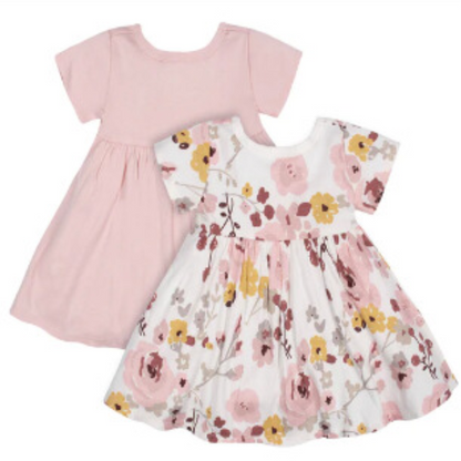 2-Pack Baby Girls Pink Floral Short Sleeve Dresses