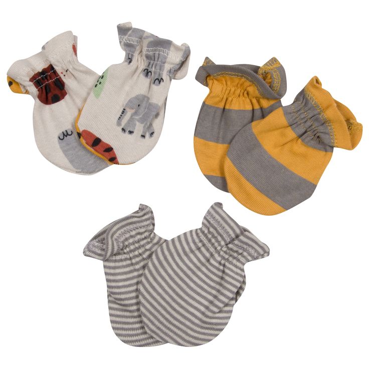 3-Pack Baby Boys Safari No Scratch Mitten