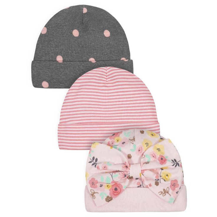 3-Pack Baby Girls Love You Caps