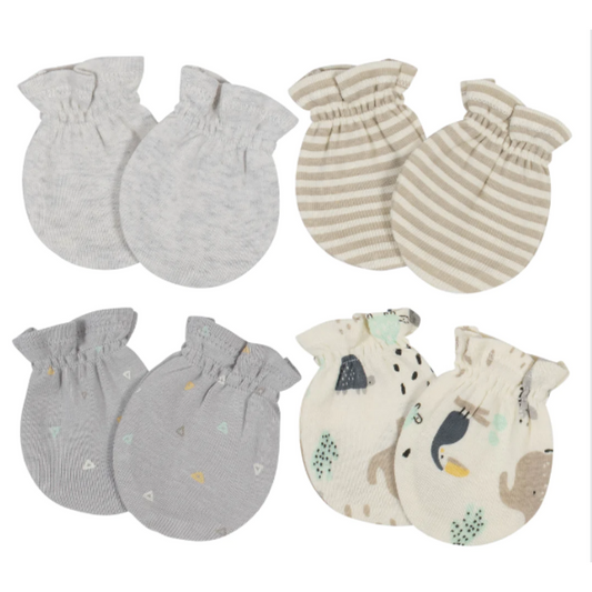 4-Pack Baby Neutral Safari Mittens