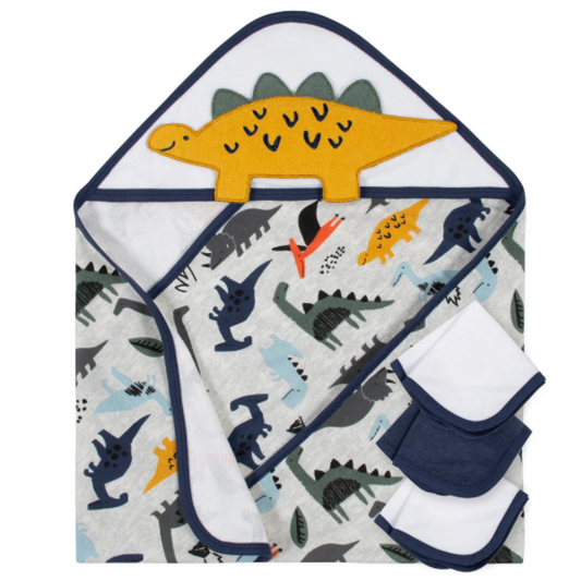 4-Piece Baby Boys Dino Hooded Towel & Washcloth Set