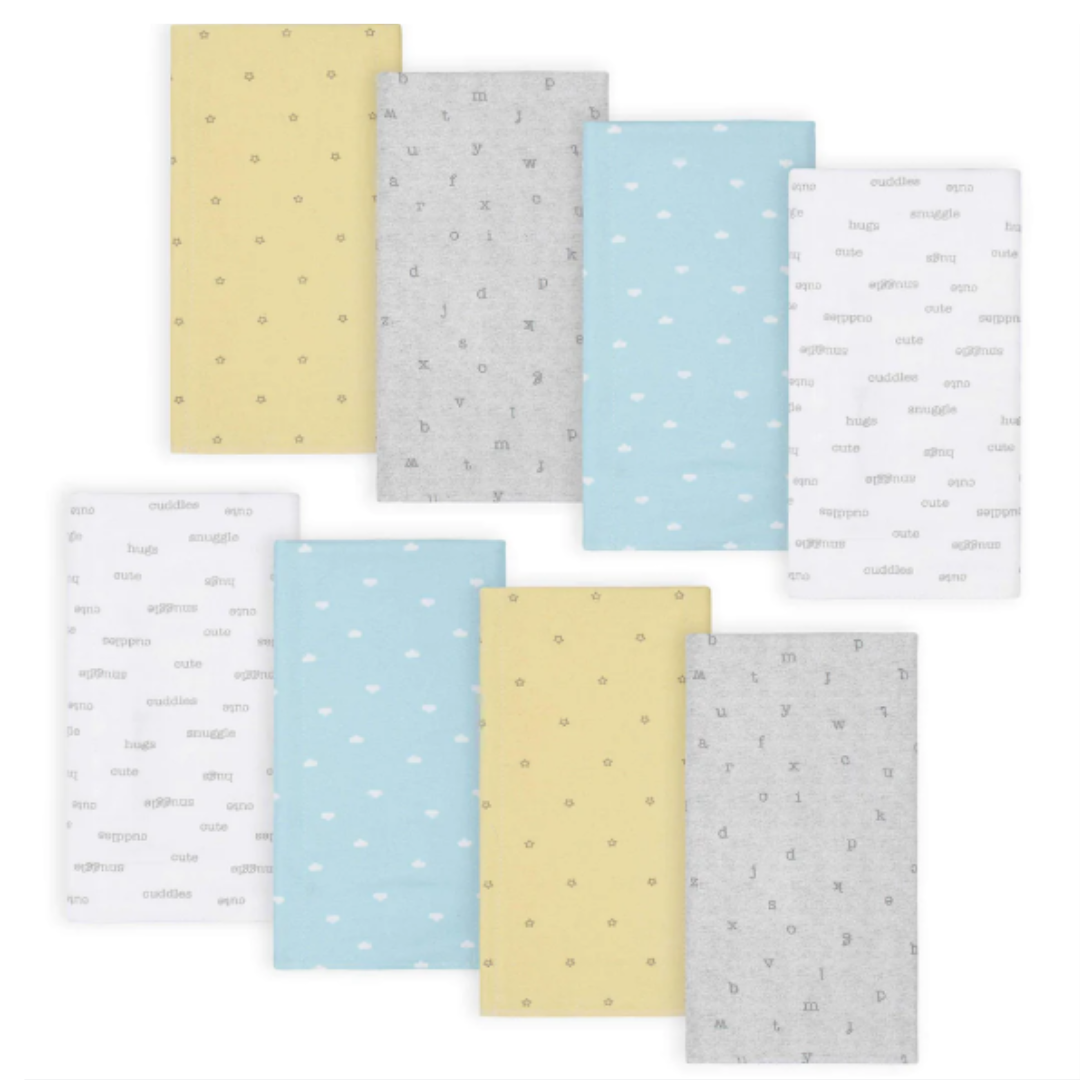 8-Pack Baby Neutral Hugs Flannel Burp Cloths