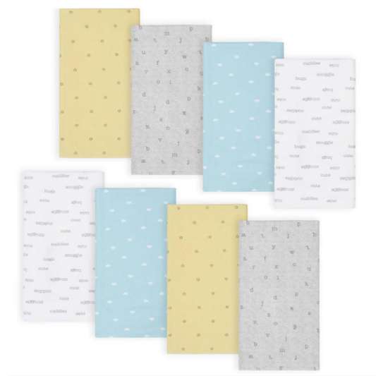 8-Pack Baby Neutral Hugs Flannel Burp Cloths