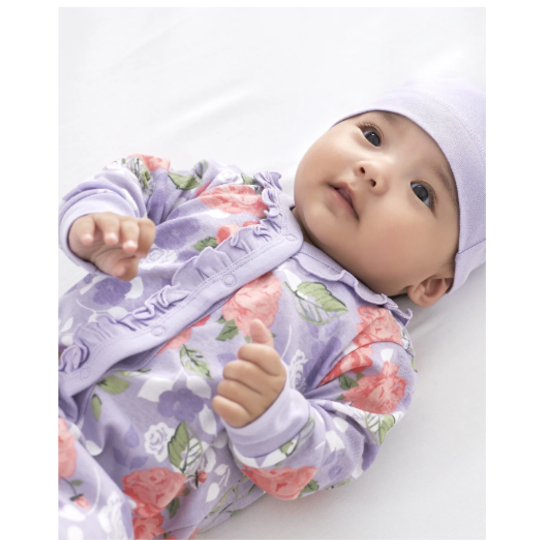 Baby Girls Lilac Roses Organic Coveralls