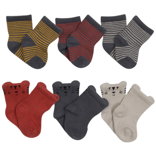 6-Pack Baby Boys Safari Wiggle Proof Socks