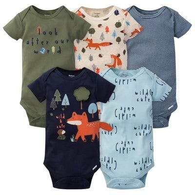 5- Pack Baby Boys Fox Short Sleeve Onesies Bodysuits