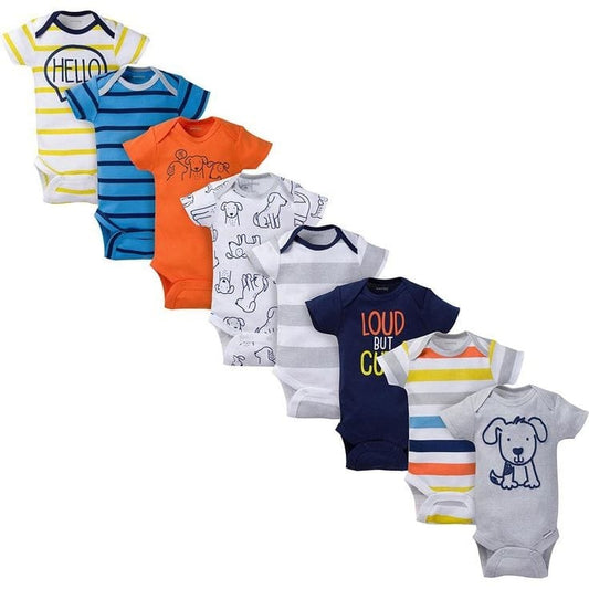 8- Pack Baby Boy Short Sleeve Puppy Onesies Brand Bodysuits