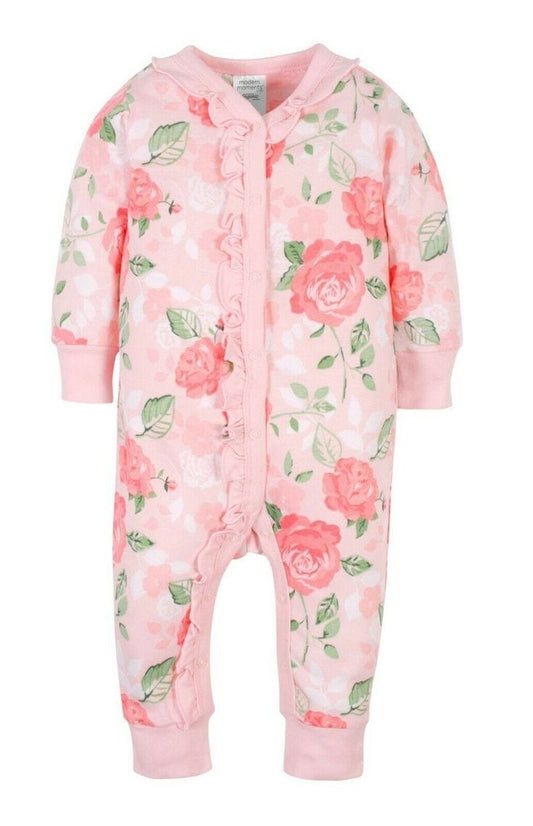 Baby Girls Pink Roses Organic Coveralls