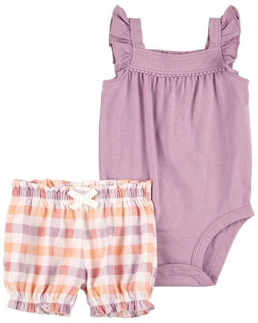 Baby 2- Piece Bodysuit & Plaid Shorts Set