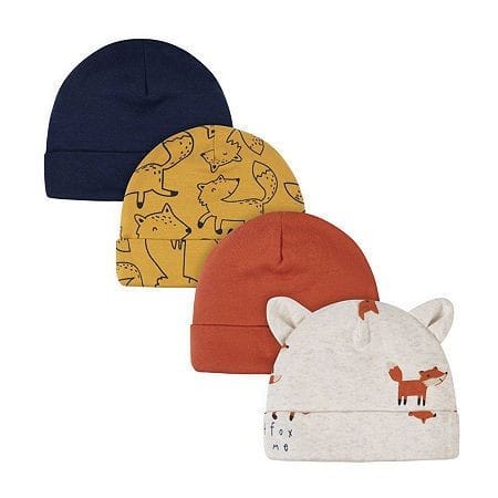 4-Pack Baby Boys Fox Caps